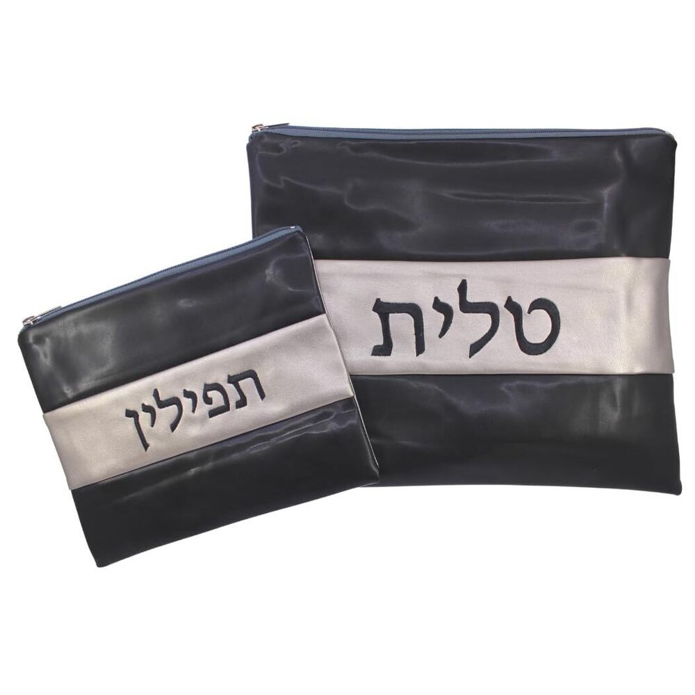 7465 Tallit And Tefillin Bag Set (tbs907) | Silver/blue Traditional